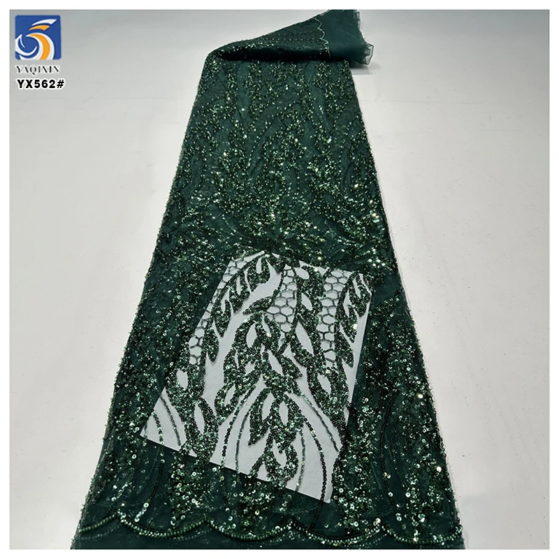 YX562 Gorgeous French Lace Fabric for Wedding Dress Fabric Multicolor Sequin Bead Embroidery Tulle French Lace Fabric - 图片 5