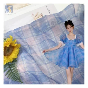 New Design Fashion Fabrics Check Printed Organza Fabric Glossy 100 Polyester Organza Printed Plaid Fabric