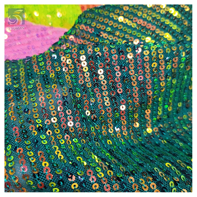 2026 Novel Multicolor Shiny 3mm Sequins Embroidery Stretch Mesh Fabric 4 Way Stretch Mesh Sequins Fabric - 图片 5
