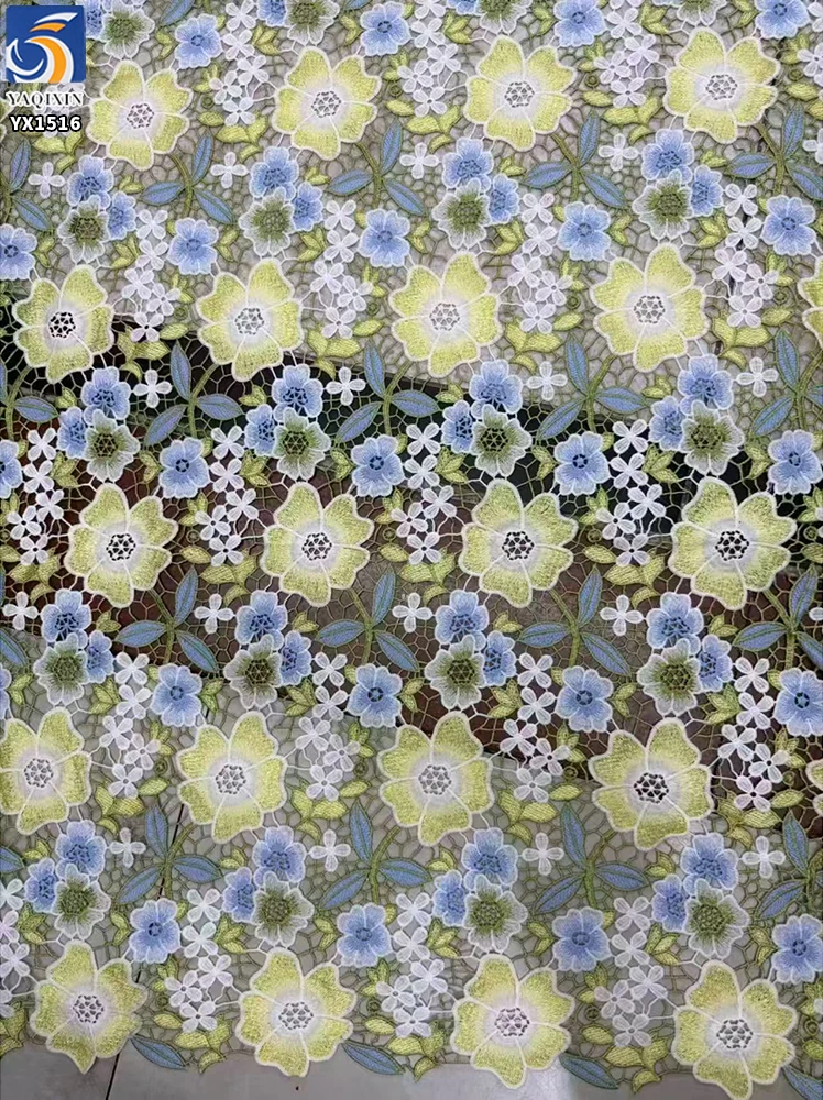 YX1516 130cm 230GSM RTS Polyester Multicolor Water Soluble Embroidery Lace Fabric Hollow Floral for Qipao Dress - 图片 3