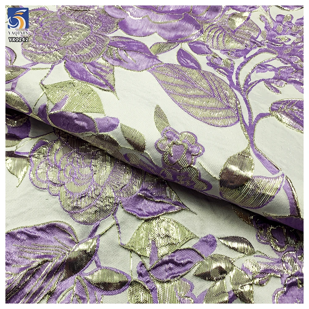 YX1242 High Quality Polyester Purple American Brocade Fabric for Pretty Dress Embossed Yarn-Dyed Brocade Jacquard Fabric - 图片 5