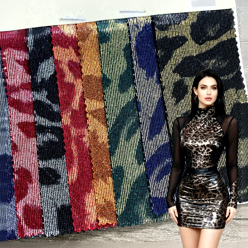 YX1136 High Quality 180gsm Spandex Tricot Stretch Knit Breathable Leopard Print Fabric for Women's Garments Dress 2 Yards