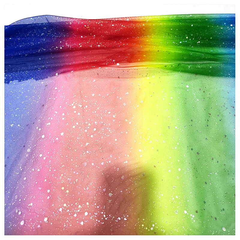 YX2043 Colourful Print Rainbow Fabric Tulle Glitter Gradient Fabric Girl Tutu Dress Fabric - 图片 4