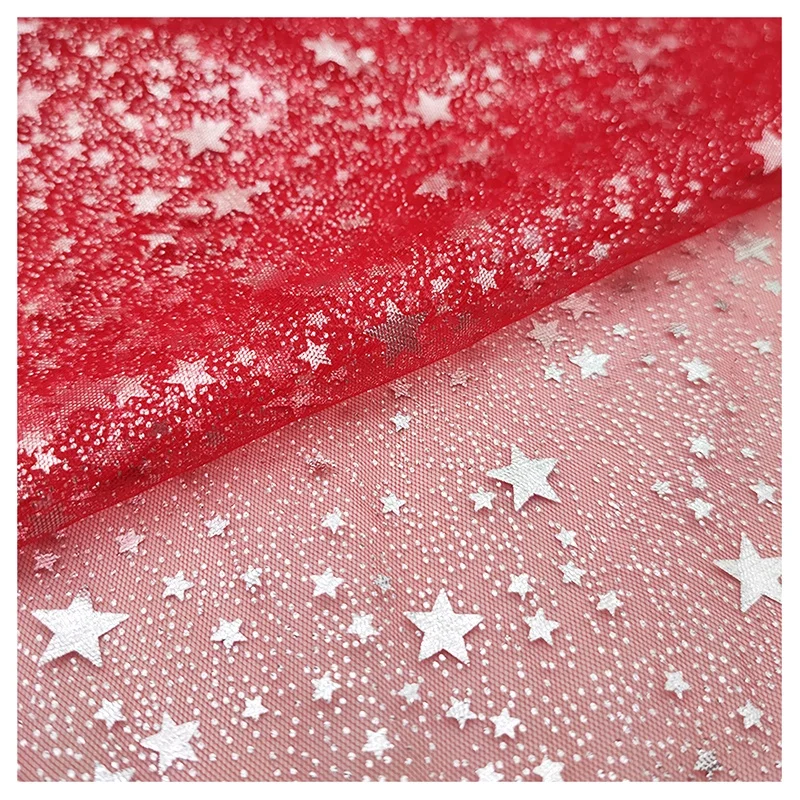 2025 Christmas Party Decoration Tulle Fabric Cute Stars Design Printed Mesh Tulle Fabric - 图片 6