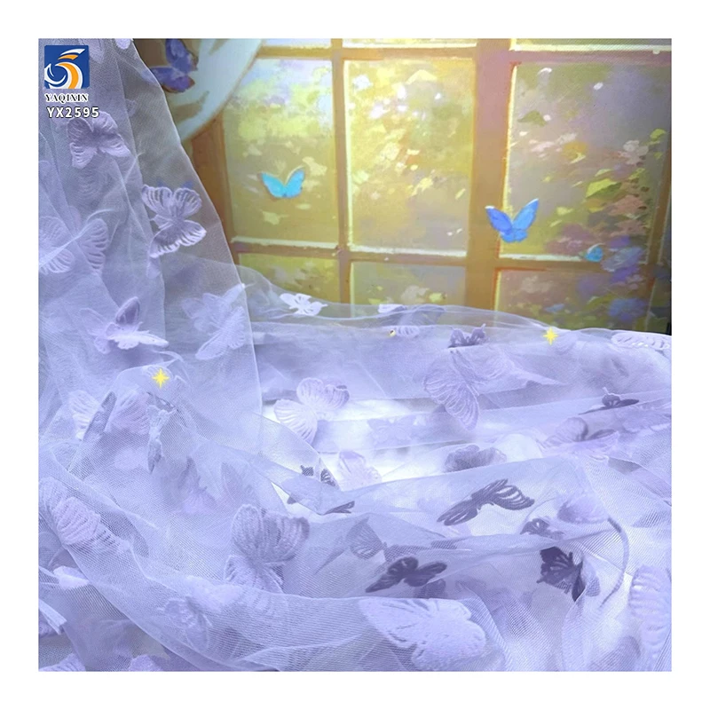 New Trends Tulle Dress Curtain Fabric Flocking Black Butterfly Mesh Fabric New Fashion Tulle for Woman - 图片 4
