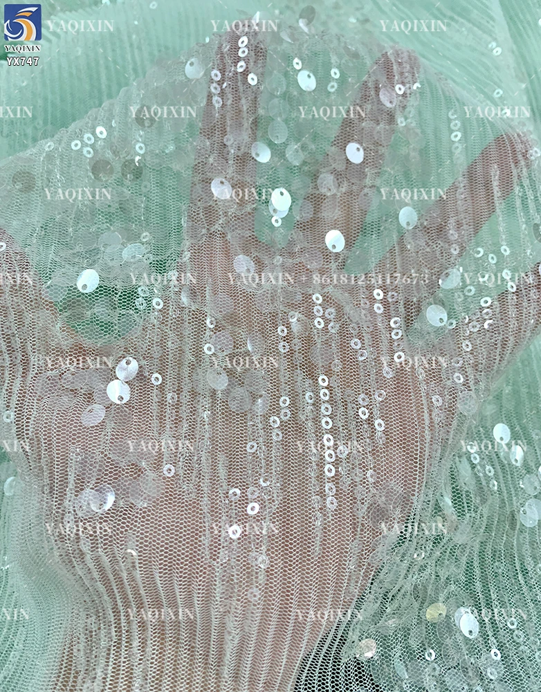 YX747 2026 New 150gsm Pleated Tulle Fabric With Transparent Sequin High-End French Fashion Dress Fabric - 图片 2