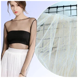 THM009 China Manufacturer Cheapest Wedding Fabric Bridal Knit Jacquard Polyester Golden Glitter Tulle Mesh Fabric