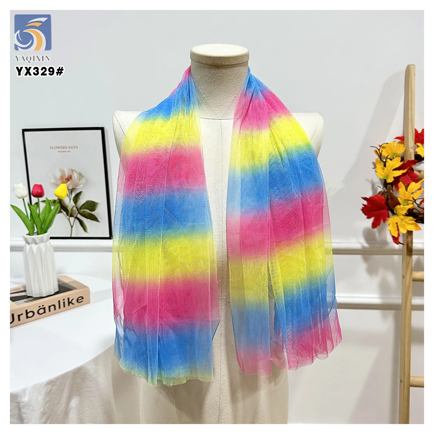 YX329 Latest Design Popular Tulle Tutu Dress 100% Polyester Colorful Soft Illusion Rainbow Tulle Striped Fabric - 图片 6