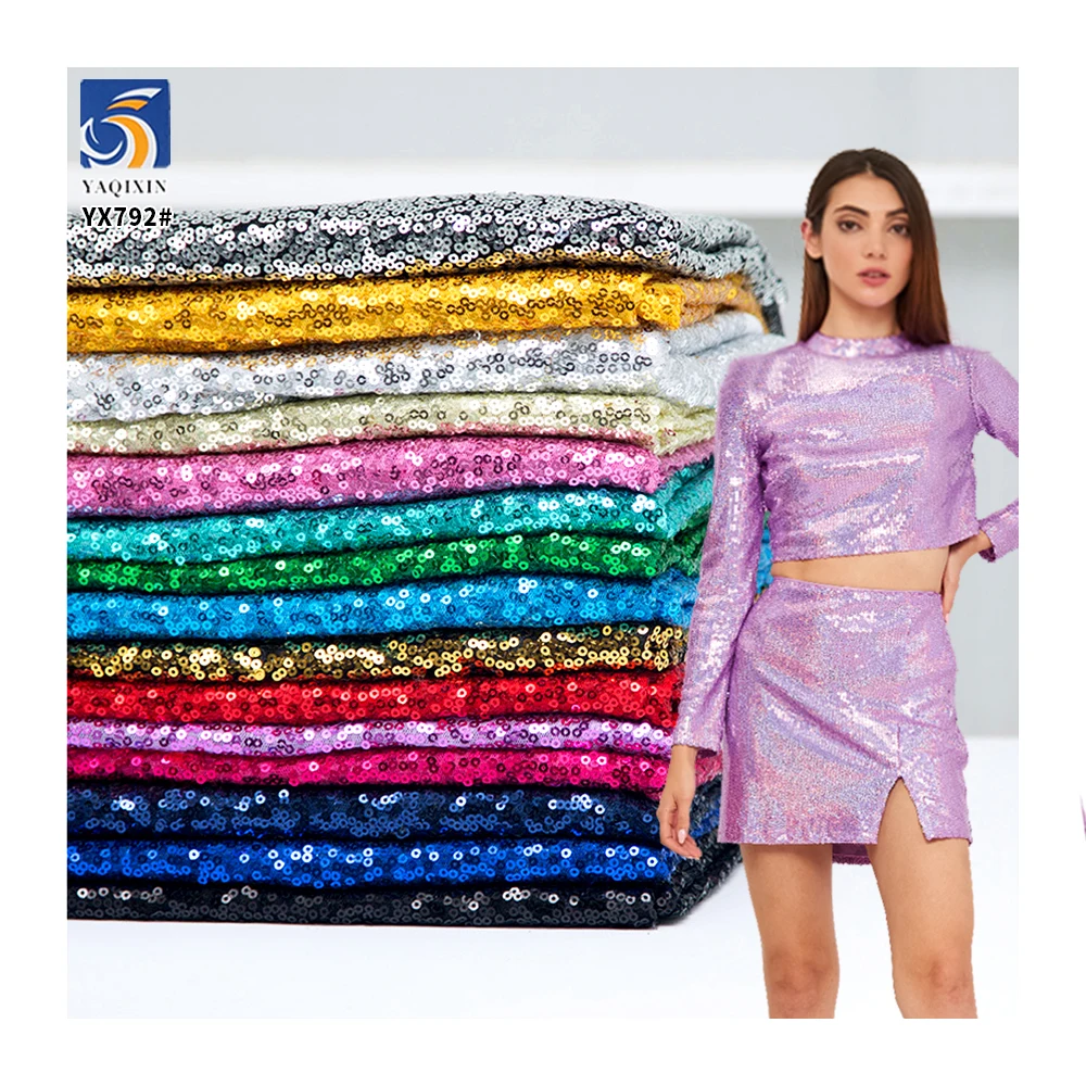YX792 180gsm Non-Stretch 100 Polyester Gold and Silver Sequins Embroidery Mesh Net Fabric Dress Decorative Sequin Fabric