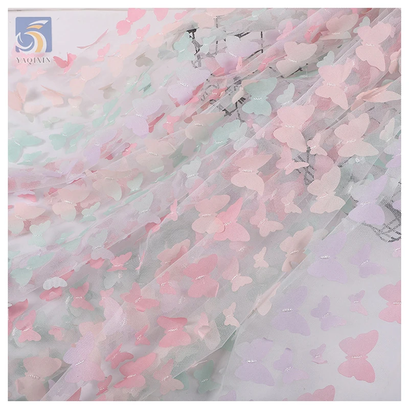 TDS003 Colorful Gradient 3D Butterfly Design Tulle Lace Fabric Baby Dress Fabric - 图片 6