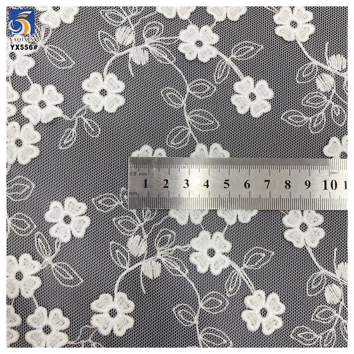 YX556 High Quality Milk Silk White 100% Polyester Mesh Fabric White Floral Embroidery Fabric for Kids Dresses - 图片 4