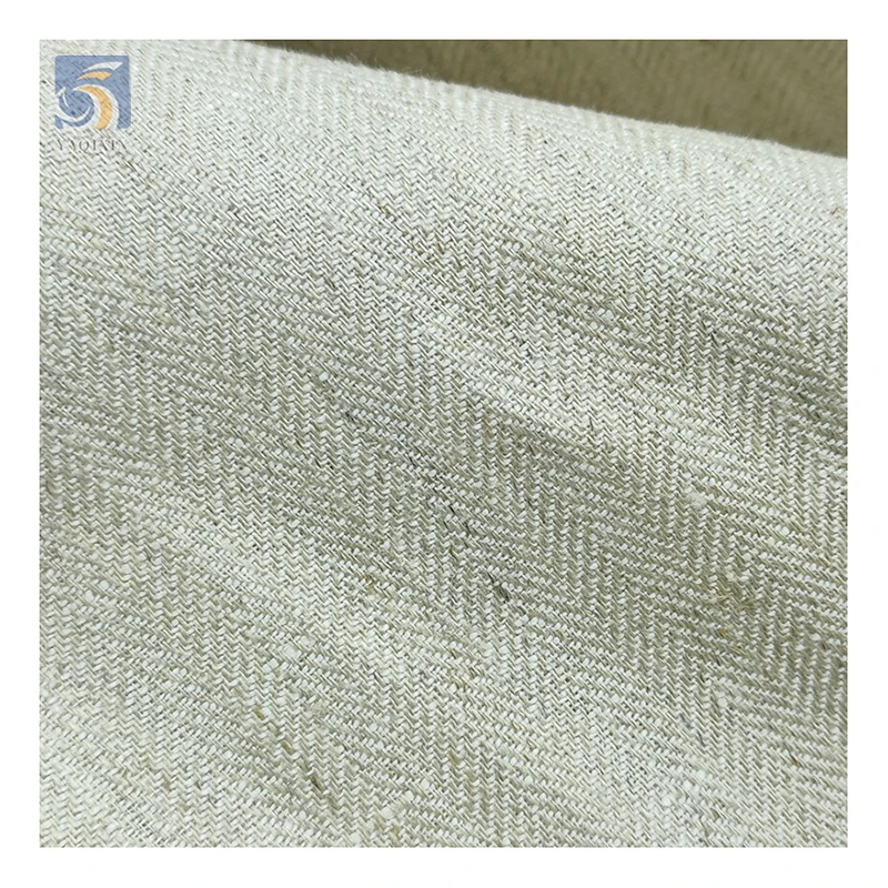 High Quality Herringbone Hemp Cotton Fabric 260gsm Original Color 75/15 Blend Linen/Cotton Fabric for Clothing - 图片 2