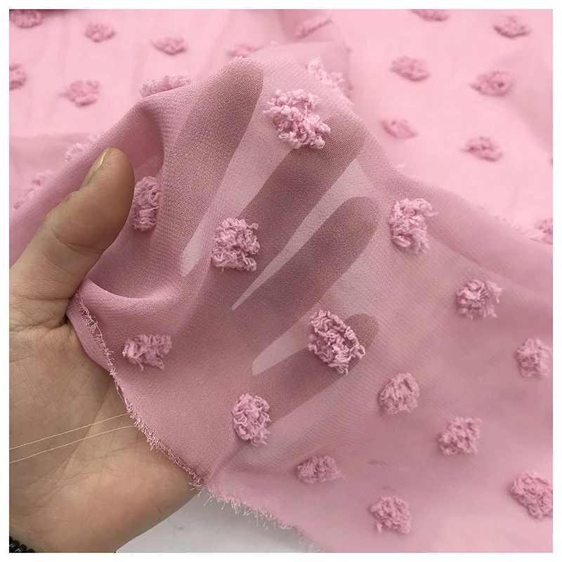 Fabulous 100% Polyester Jacquard Dobby Polka Dot Chiffon Fabric and Textile for Dress Scarf - 图片 4