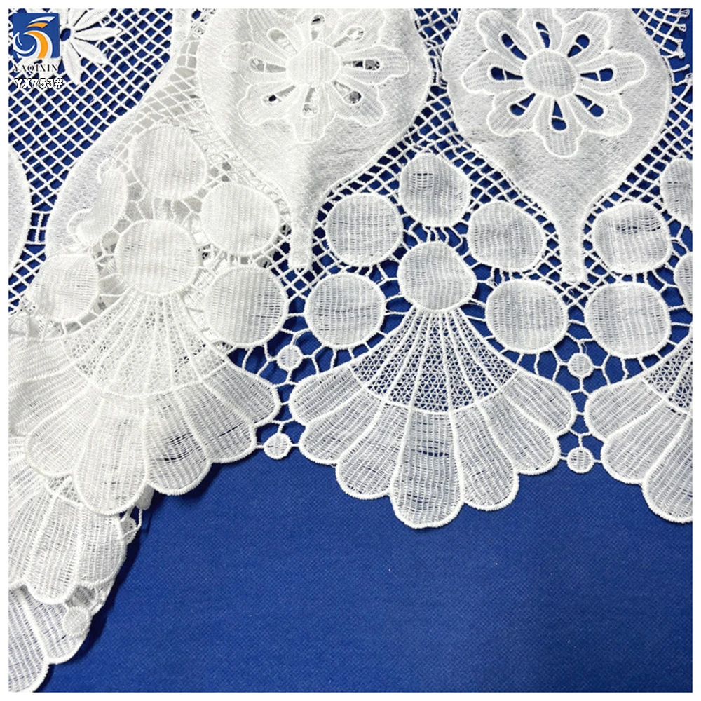 YX753 Custom Square Grid Mesh Water Soluble White Lace Fabric With Pattern Lace Milk Silk Lace Fabric for Dress - 图片 4