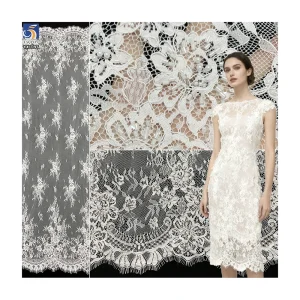 YX1096 Heavyweight White Mesh Bridal Wedding Dress Lace Fabric Pearls Woven Embroidery Italian Net Eyelash Lace Fabrics