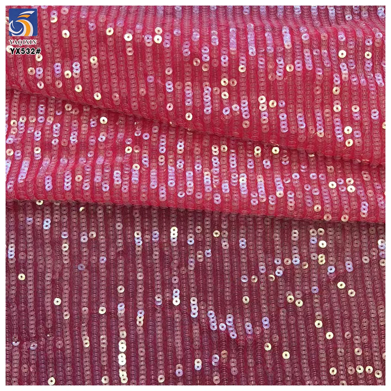 YX532 High Quality Micro-Stretch Mesh Stripe Transparent 3MM Sequin Knit Fabric - 图片 5