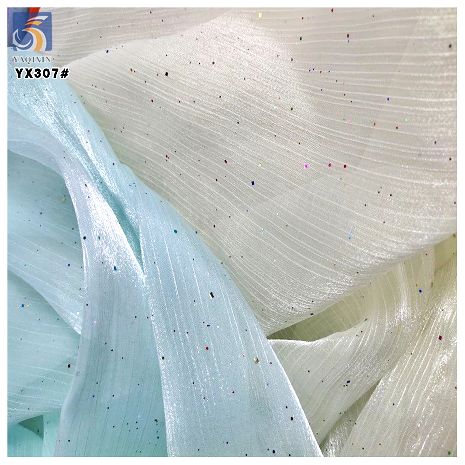 YX307 High-grade Colorful Glitter Dust 100 Polyester Glitter Wrinkled Organza Fabric for Large-Sleeved Shirts Skirts - 图片 6