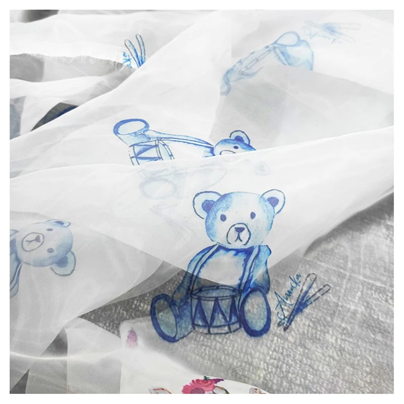 YAQIXIN Fabric Textile Manufacturer 100Polyester Fabric Printed Teddy Bear Animal Digital Print Organza Fabric