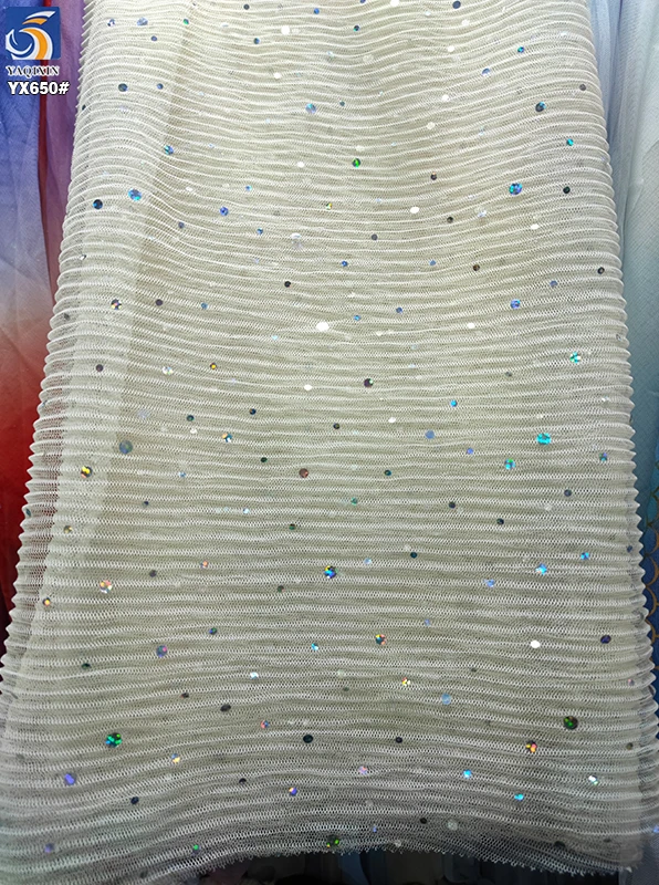 YX650 2025 Fashion Dance Skirt Fluffy Stretch Tulle Mesh Striped Pleated Fabric With Holographic Sparkle Sequins - 图片 4