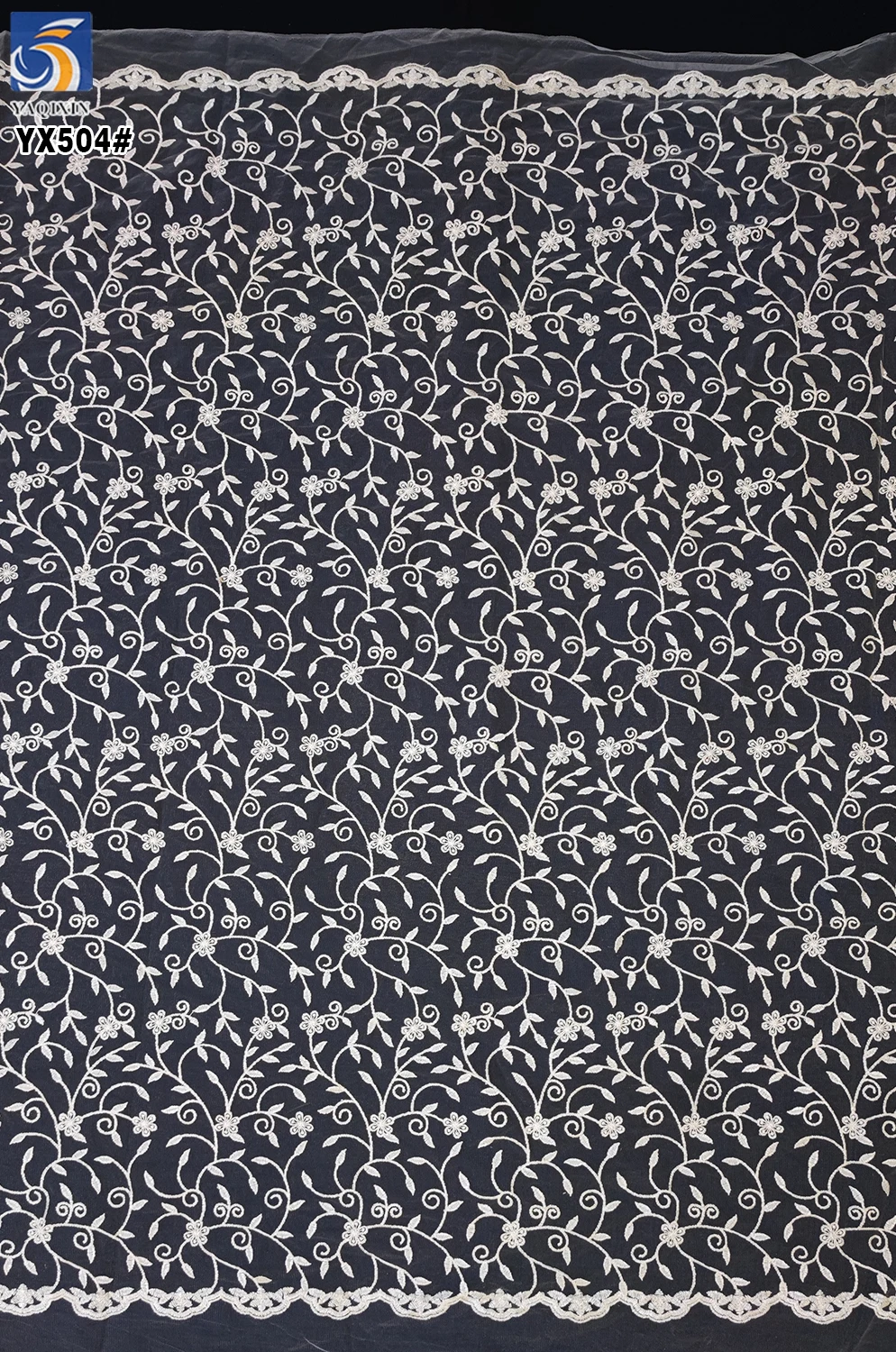YX449 Fabric Store Designer New Arrival Tulle Transparent Soft Mesh Floral Leaf Embroidery Fabric - 图片 6