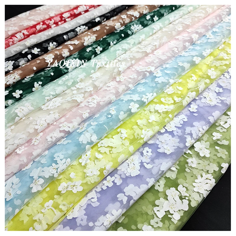 Custom New Arrival Tulle Fabric White Floral Offset Printed Sheer Nylon Stretch Mesh Fabric by the Yard