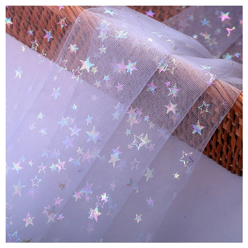 DX131 Wholesale 100 Polyester Star Foil Print Shiny Tulle Fabric 30 Yards Cheap Price Tulle Stars Fabric - 图片 3