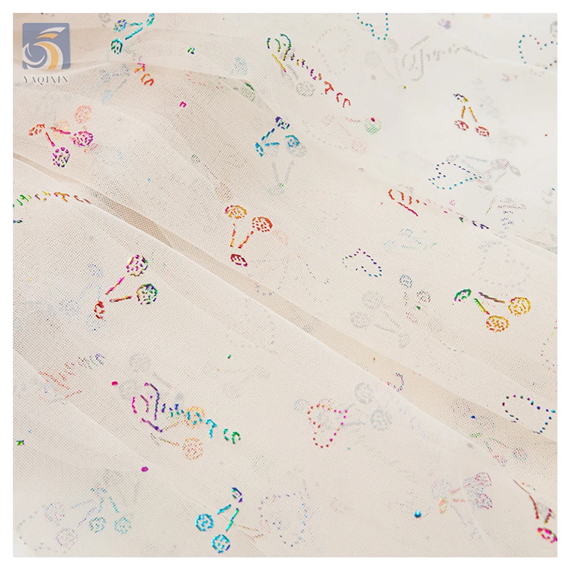 Fruit Pattern Tulle Mesh Knitted 100 Polyester Cherry Print Fabric American Christmas Series Fabric Textile Dress Tulle