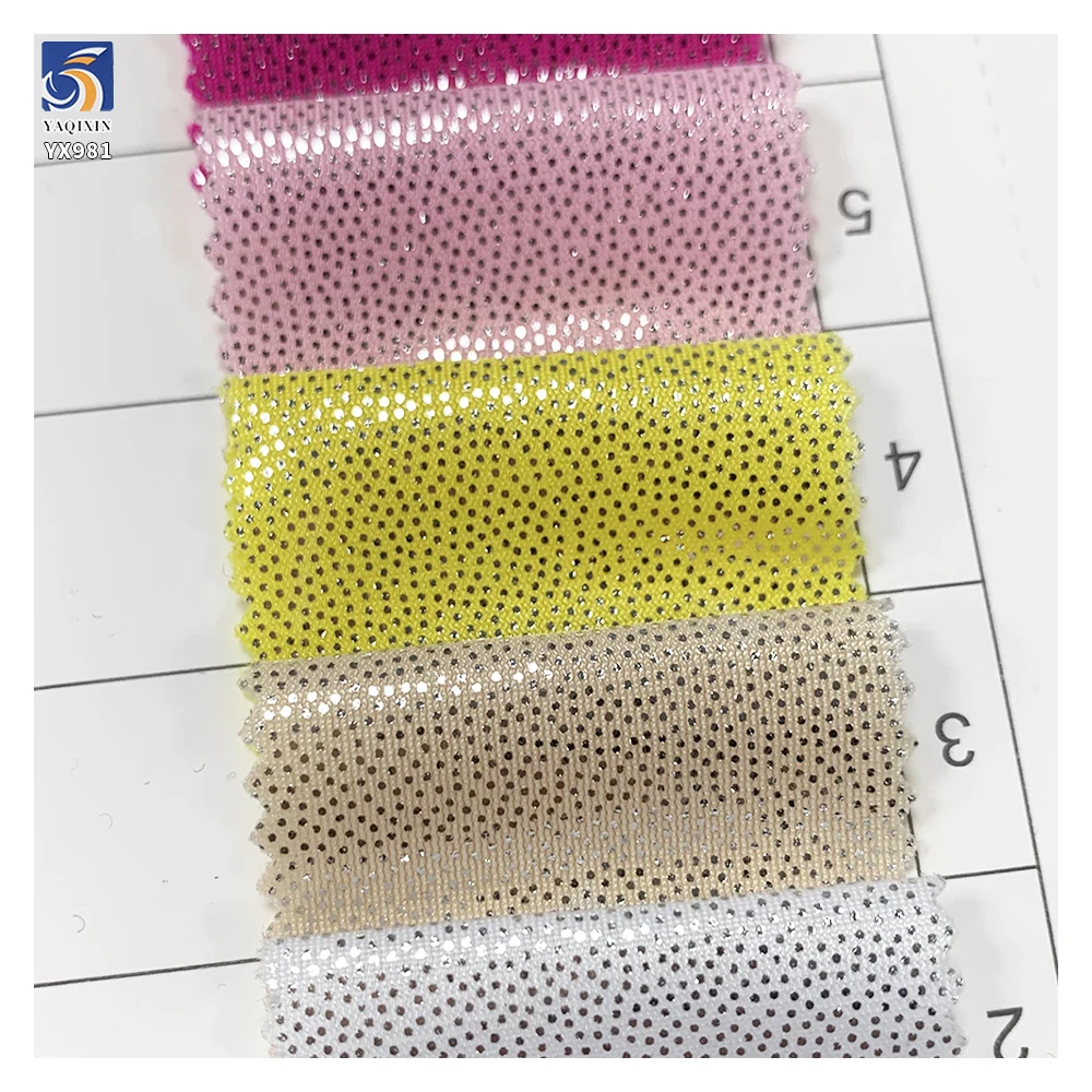 YX981 190gsm 95% Polyester 5% Spandex High Stretch Gold-Stamped Polka Dots Fabric for Swimsuit Yoga Wear Lurex Fabrics - 图片 3