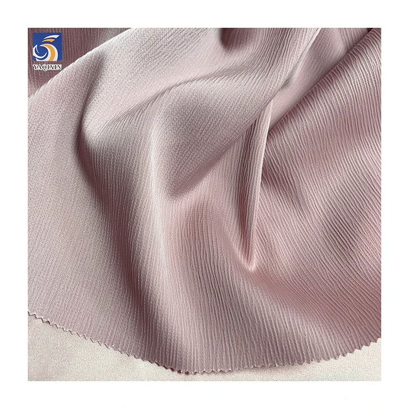 YX54 Beige Matte Crinkle Satin Fabric Soft 100 Polyester Wrinkled Crepe Back Satin Fabric for Wedding Abaya - 图片 6