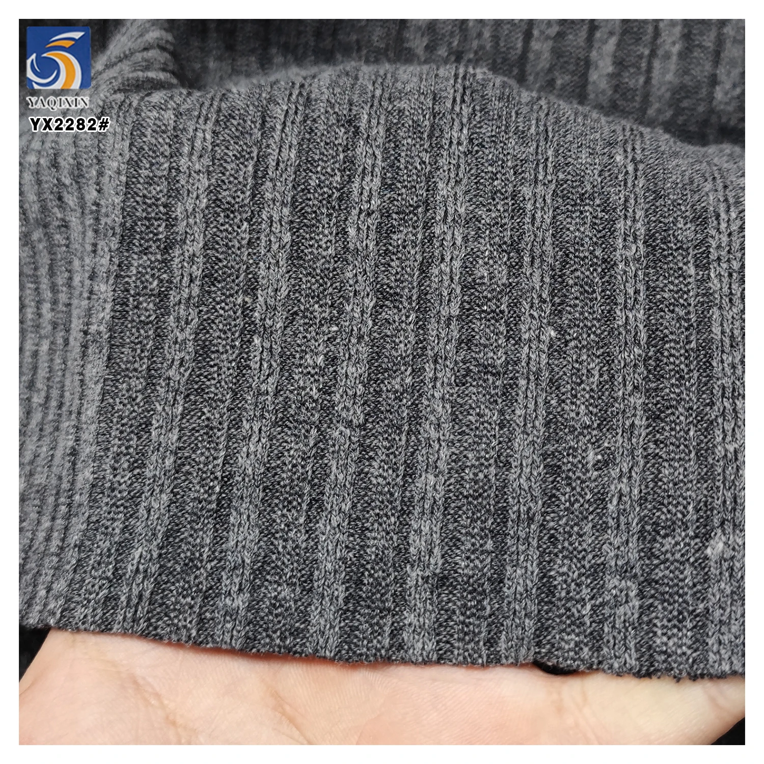 Breathable Polyester Rayon Cotton Spandex Stretch Stripe Jacquard Fabric Thick Rib Knit Fabric for Sweater Blouses - 图片 5