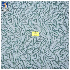 YX474 Green Leaf Latest Design Dress Wedding Tulle Polyester Diamond Glitter Sparkle Tulle Fabric Mint Green Lace Fabric