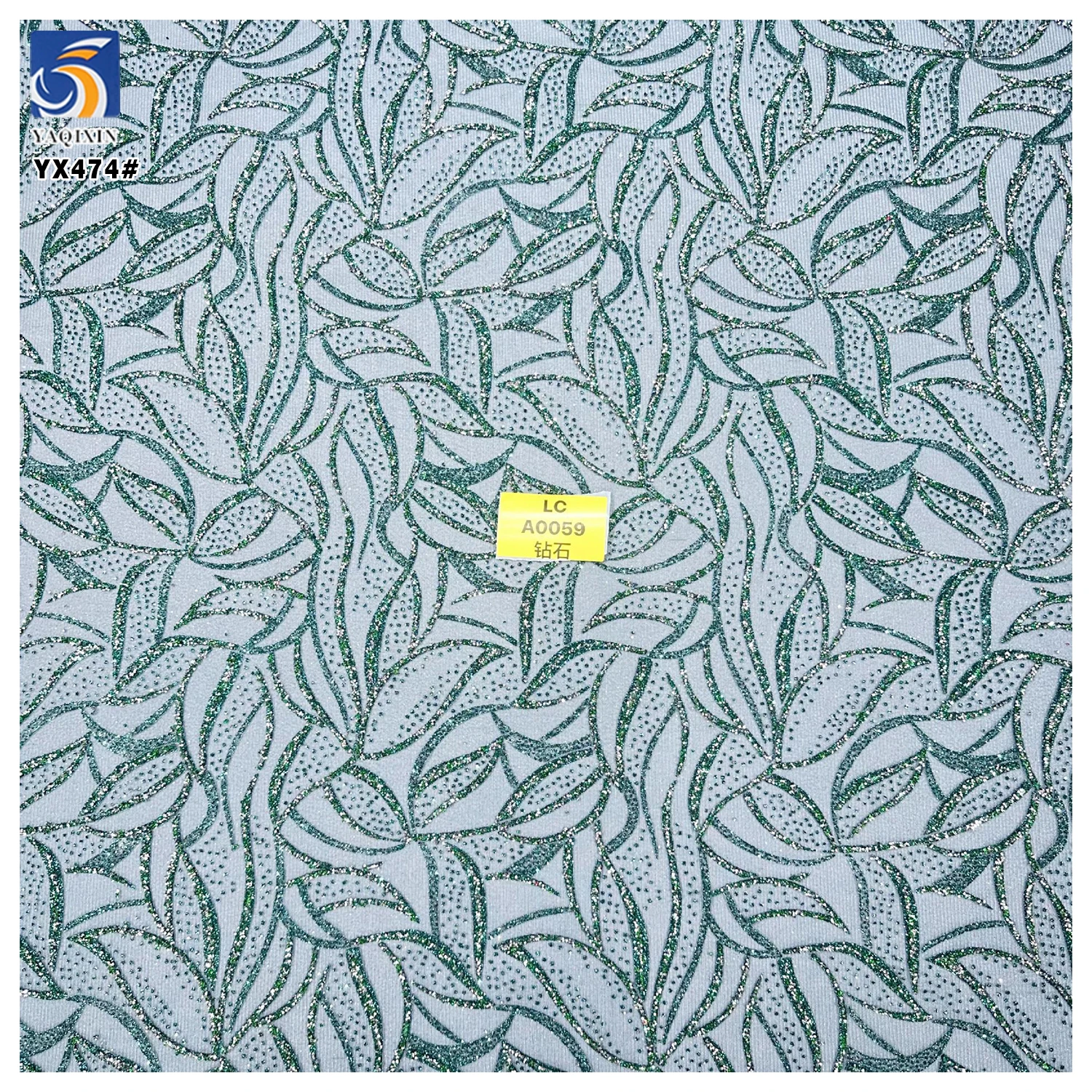 YX474 Green Leaf Latest Design Dress Wedding Tulle Polyester Diamond Glitter Sparkle Tulle Fabric Mint Green Lace Fabric