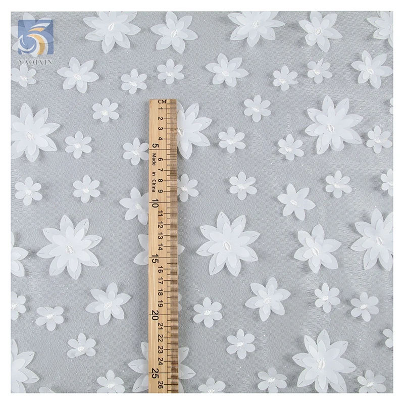 White 3D Small Flowers Embroidery Mesh Wedding Lace Fabric Lolita Clothing Sparkle Glitter Net Tulle Fabric - 图片 5