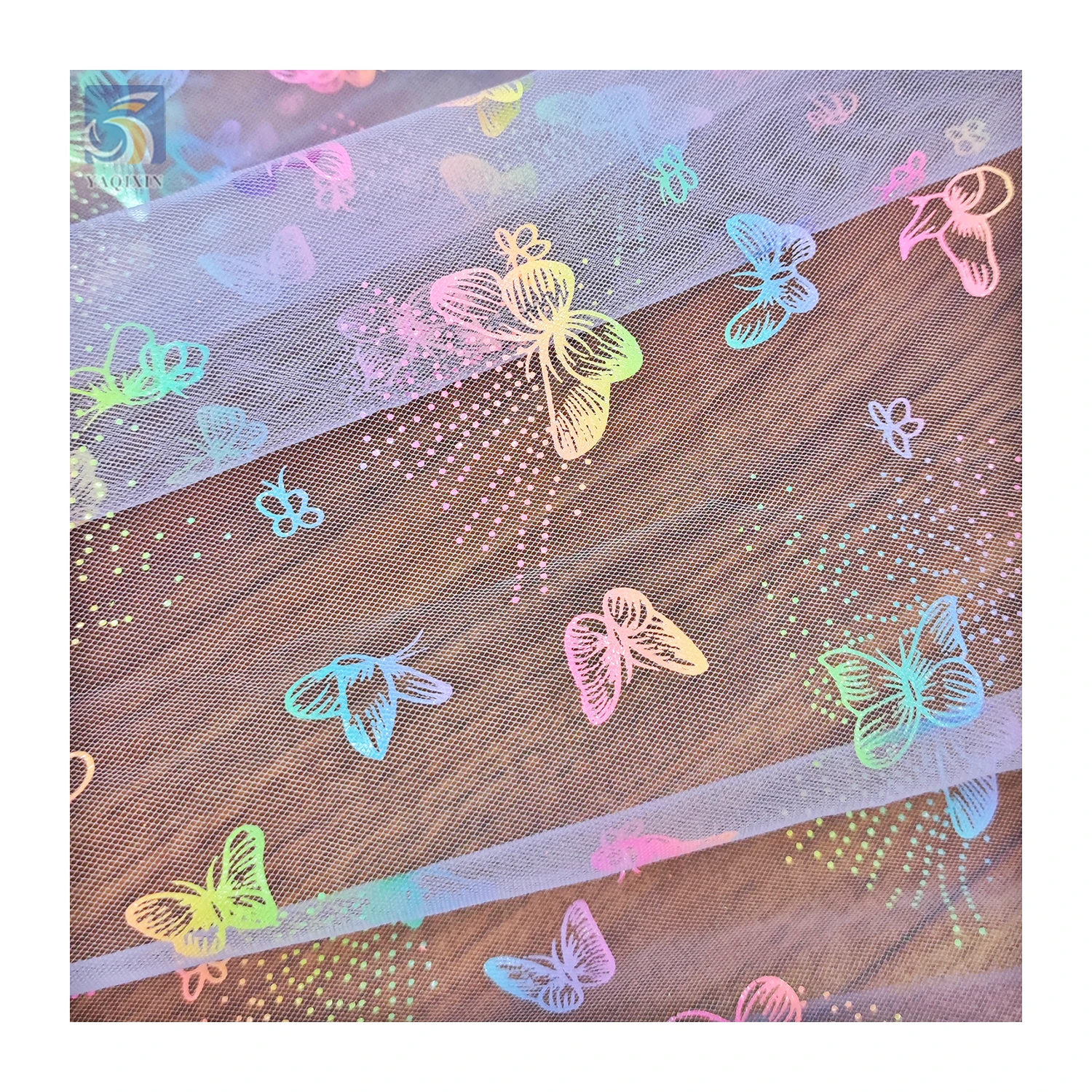 Popular Cartoon Butterfly Design Colorful Foil Print Tulle Mesh Fabric - 图片 5