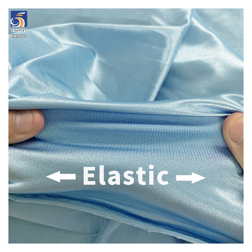 YX1089 2026 Sky Light Blue 140g/200g/250g Elastic Satin Fabric Polyester Spandex Stretch Satin Swimsuit Yoga Sports Fabrics - 图片 2