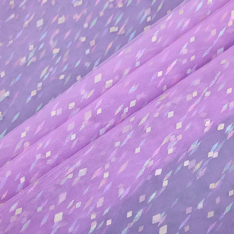 DX112 2026 New Fashion Tulle Rainbow Meteor Shower Hot Stamping Printing Pattern Mesh Tulle Fabric for Princess Dress
