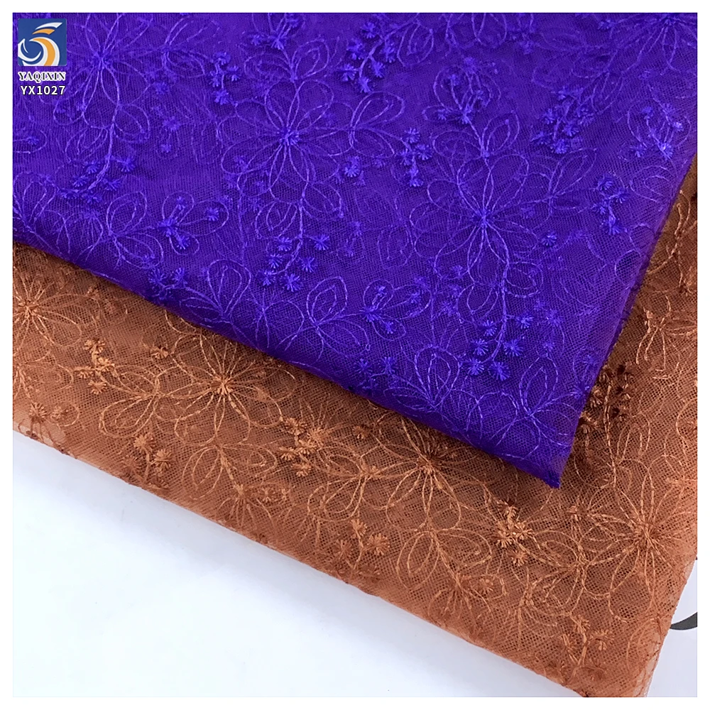 YX1027 Custom Embroidery Cheap Fabrics Tulle Textiles Lightweight Breathable Polyester Mesh Embroidered Fabric Flowers Knit - 图片 4