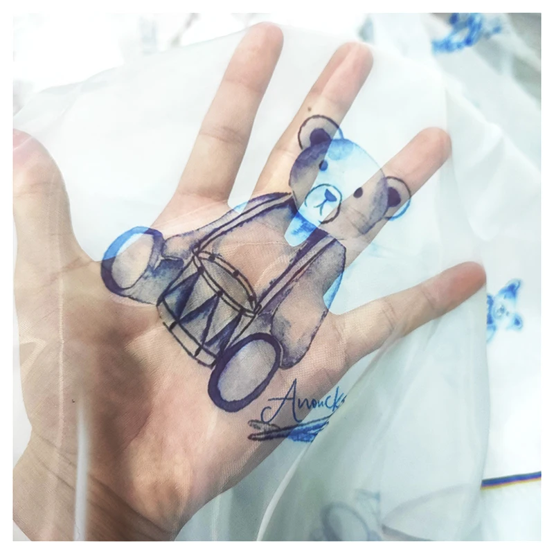 YAQIXIN Fabric Textile Manufacturer 100Polyester Fabric Printed Teddy Bear Animal Digital Print Organza Fabric - 图片 3