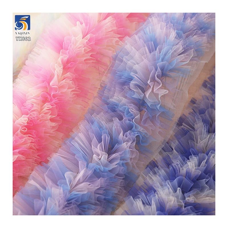 YX862 15CM Width Multi-layer Colorful Rainbow Gradient Tulle Princess Costume Puffy Cake Skirt Lace Mesh Fabrics for Little Girl - 图片 4