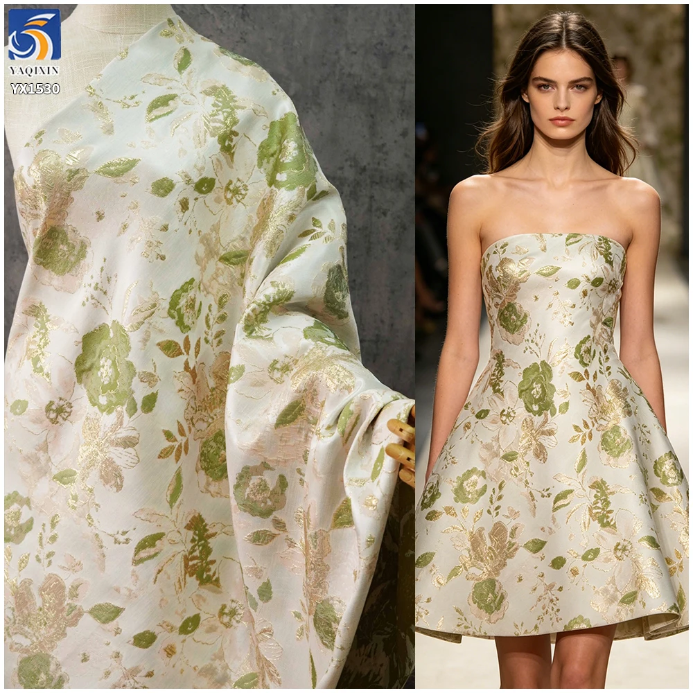 YX1530 Elegant Floral Metallic Yarn Dyed Brocade Fabric for Qipao and Mamian Skirt