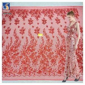 YX476 2026 Red Bridal Flash Shinning Tulle Fabrics Sequins Shiny Red Lace Fabric