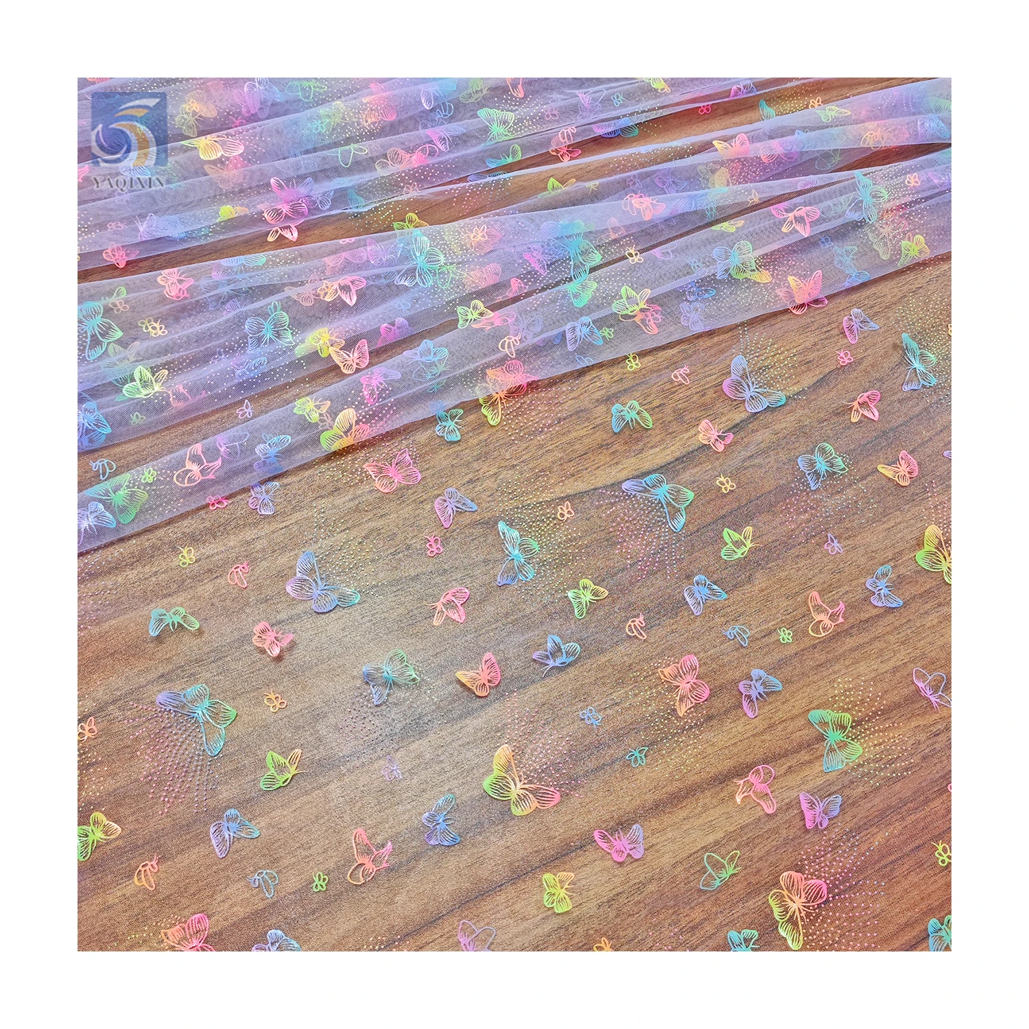 Popular Cartoon Butterfly Design Colorful Foil Print Tulle Mesh Fabric - 图片 3