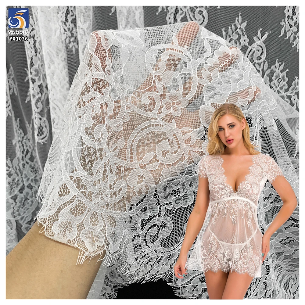 YX1036 2026 New Design New Technology Eyelash Lace Textile Fabrics 300CM*150CM Eyelash Wedding Lace Fabrics Bride's - 图片 6