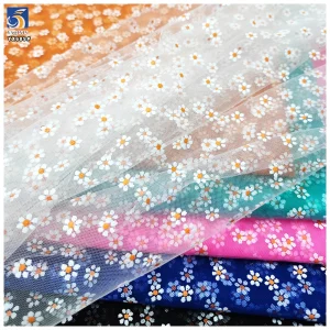 YX689 New Arrival Nylon Printed Tulle Fabric 100% Nylon Soft Daisy Pattern Design Floral Print Mesh Tulle Fabric