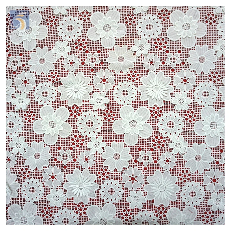 YX927 China Wholesale Embroidery White Lace Fabric 3D Decal Flower Water Soluble Nigerian Lace Blouse Fabrics - 图片 6