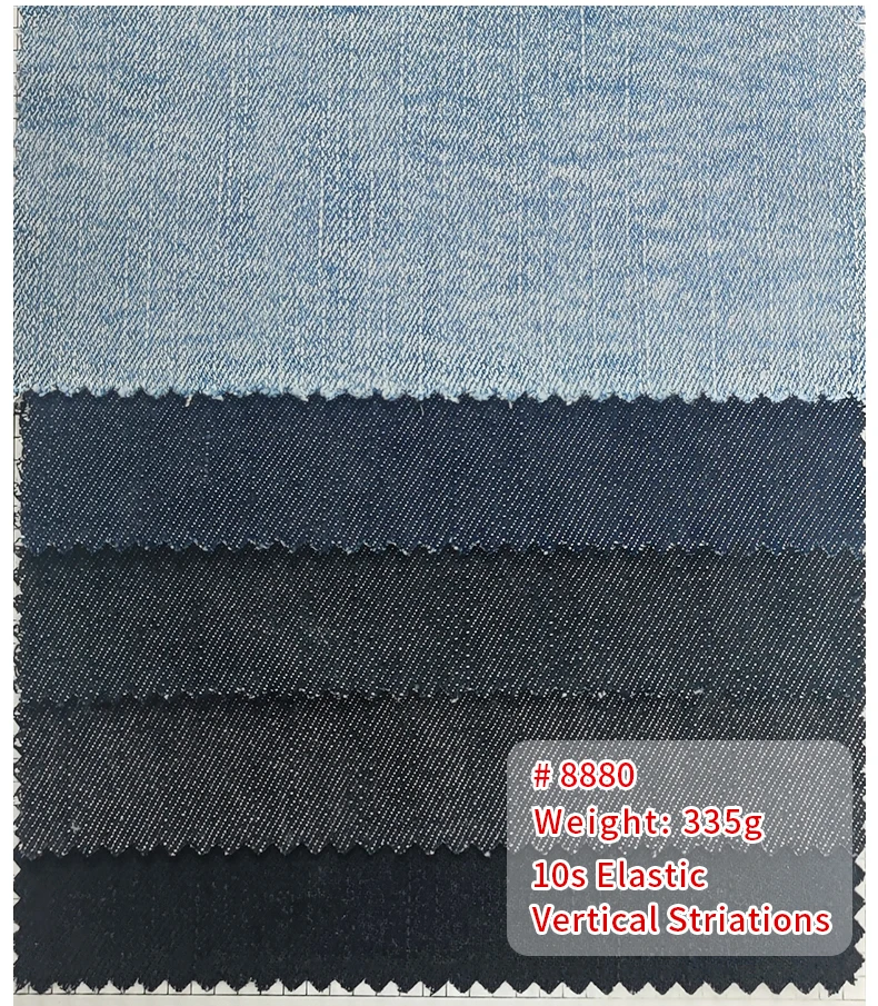 A8880 New 335gsm Washing Color Dyed Denim Fabric Stretch Jeans Pants Cotton Polyester Spandex Denim Fabric - 图片 3