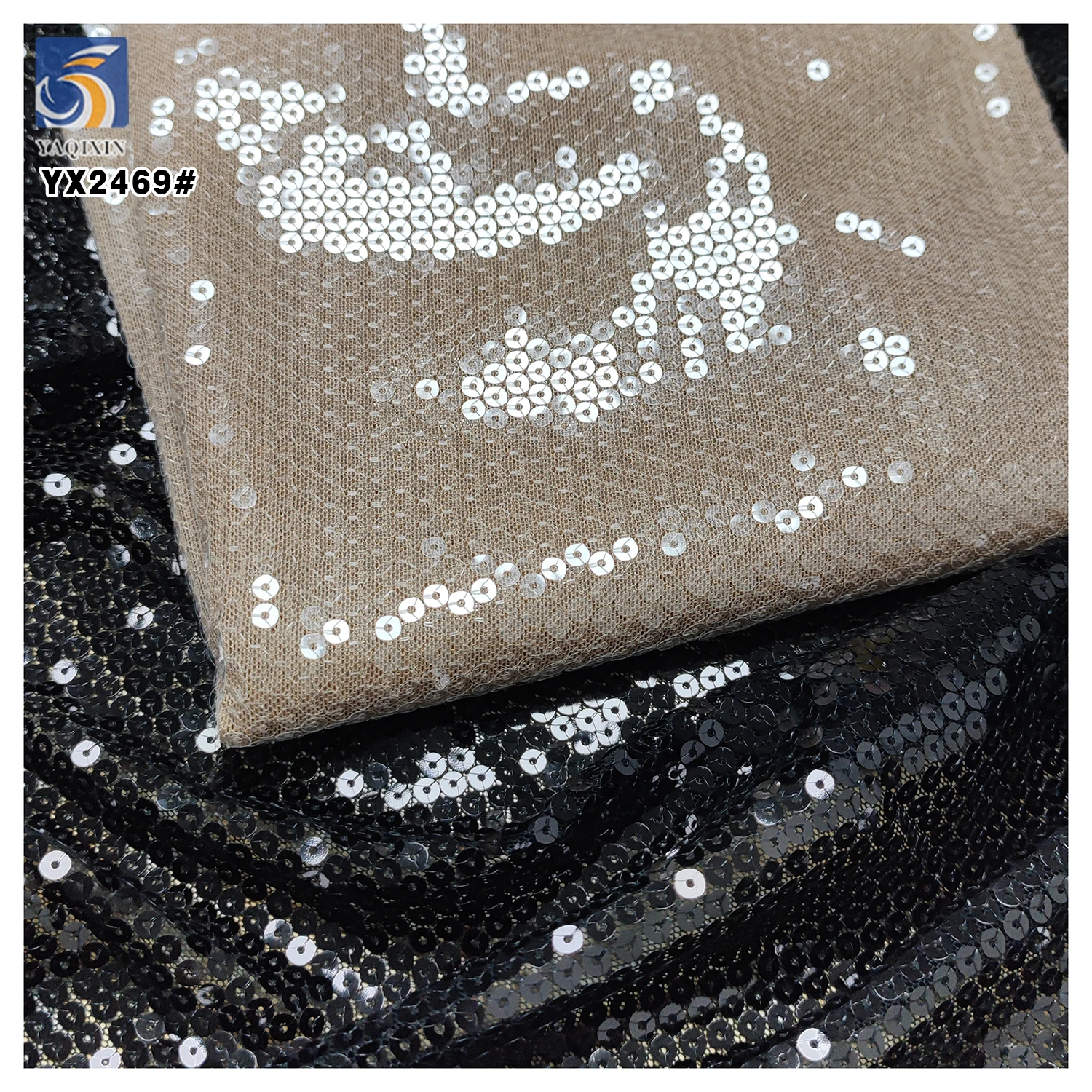 YX265 Factory 300gsm Polyester European Wedding Dress Gown 5mm Sheer Crystal Sequin Embroidery Fabric - 图片 4