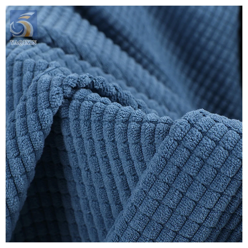 High Quality 4.5W Stock Polyester Corduroy Fabrics Stretch Heavy 340gsm Plaid Corduroy Dress Jacket Coat Fabric - 图片 3