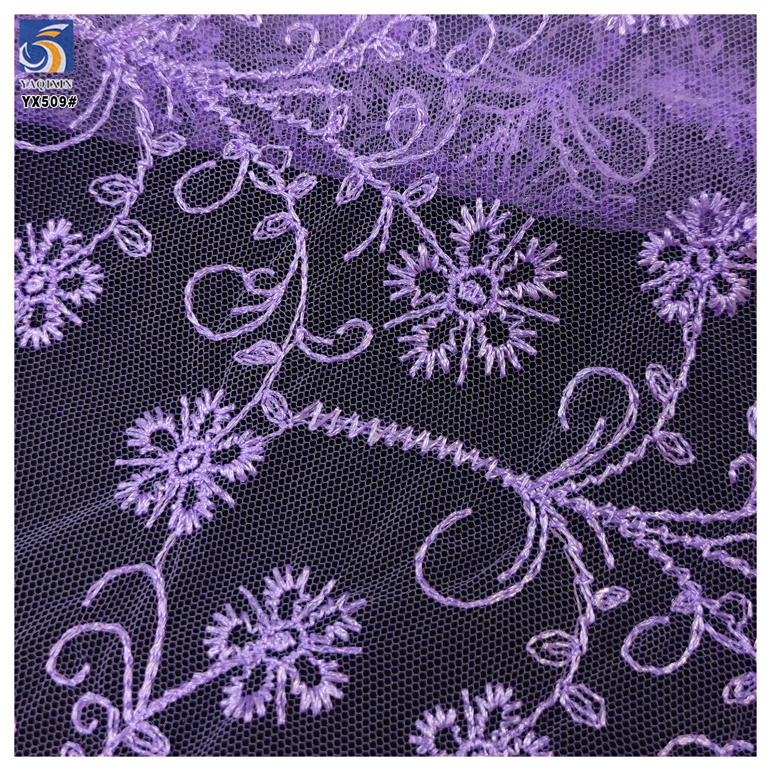 YX509 Chinese Designer 2025 Florals Soft Dark Purple Tulle Fabric for Catwalk Clothing Mesh Embroidery Fabric - 图片 5