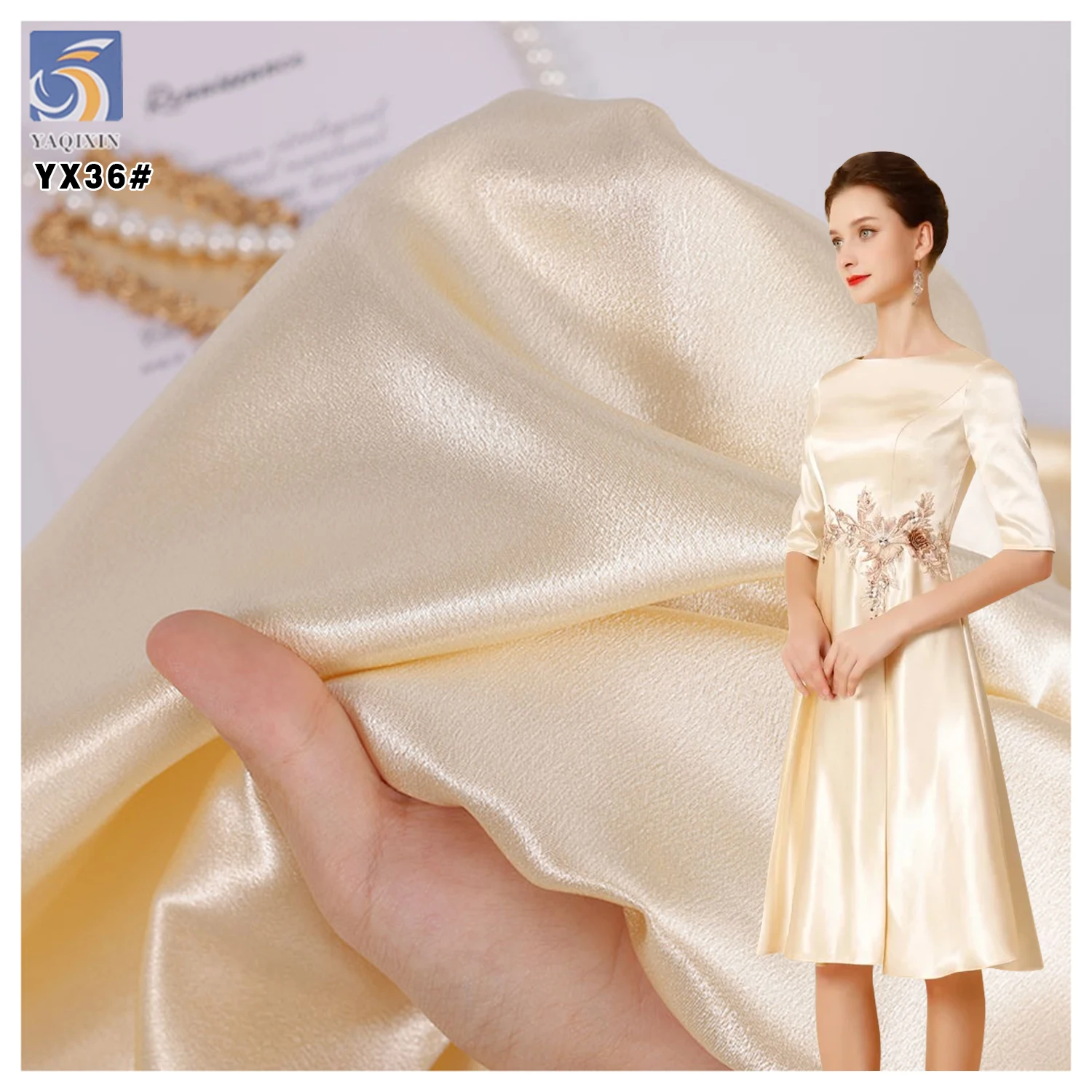 YX36# YAQIXIN Textile Manufacturer 155-160gsm 97%Polyester 3%Spandex Stretch Charmeuse Crystal Satin Fabric Shiny Satin - 图片 6